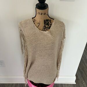 Chico's Beige Fringe Knit Sweater